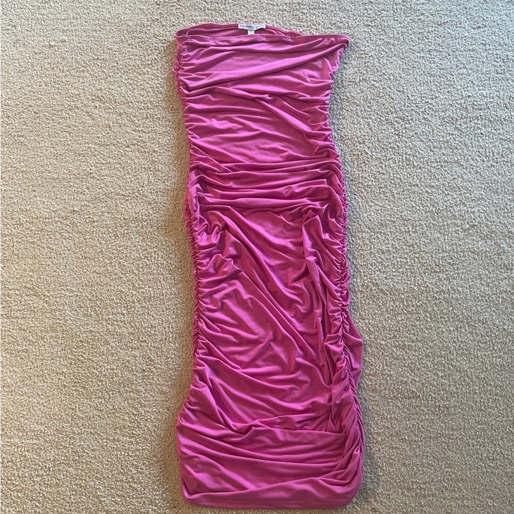 Pink bodycon dress with ruched sides